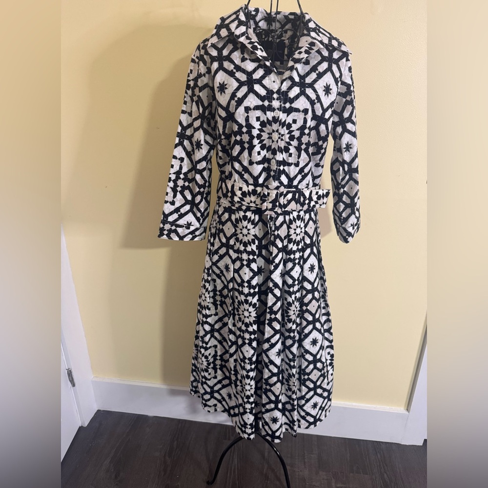 NWT Samantha Sung “Audrey” Belted Geometric Print Shirtdress Size 10